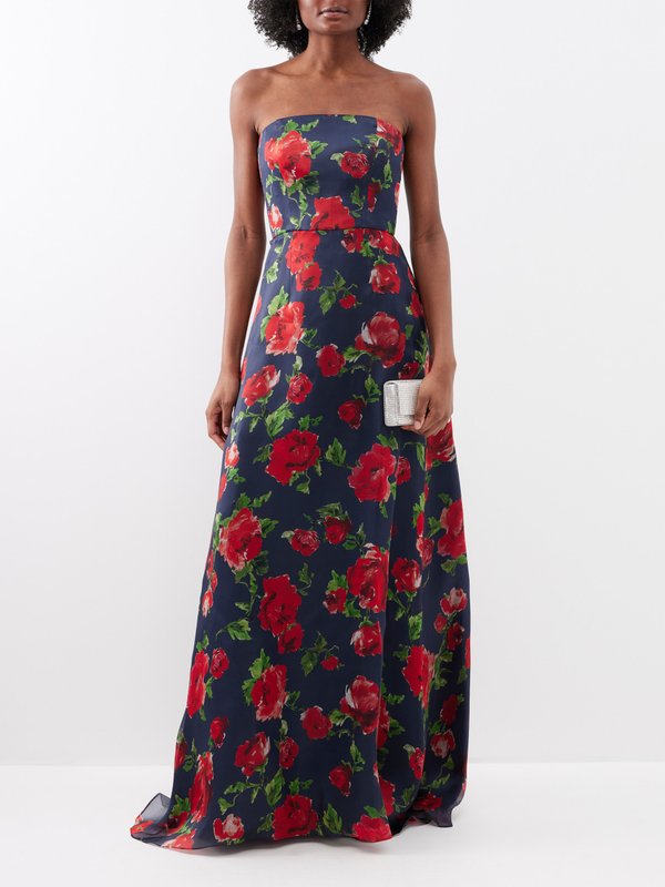 Carolina Herrera Strapless rose-print silk gown