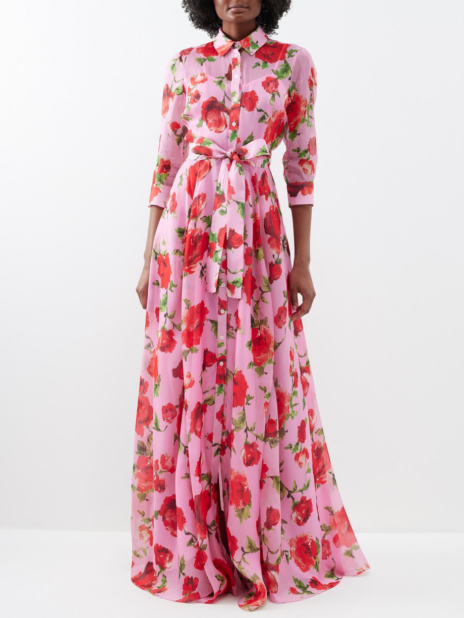 Pink Rose-print silk maxi shirt dress | Carolina Herrera | MATCHES UK