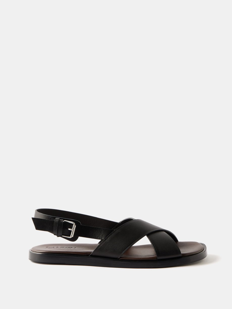 Black Alto leather flat sandals | Lanvin | MATCHES UK