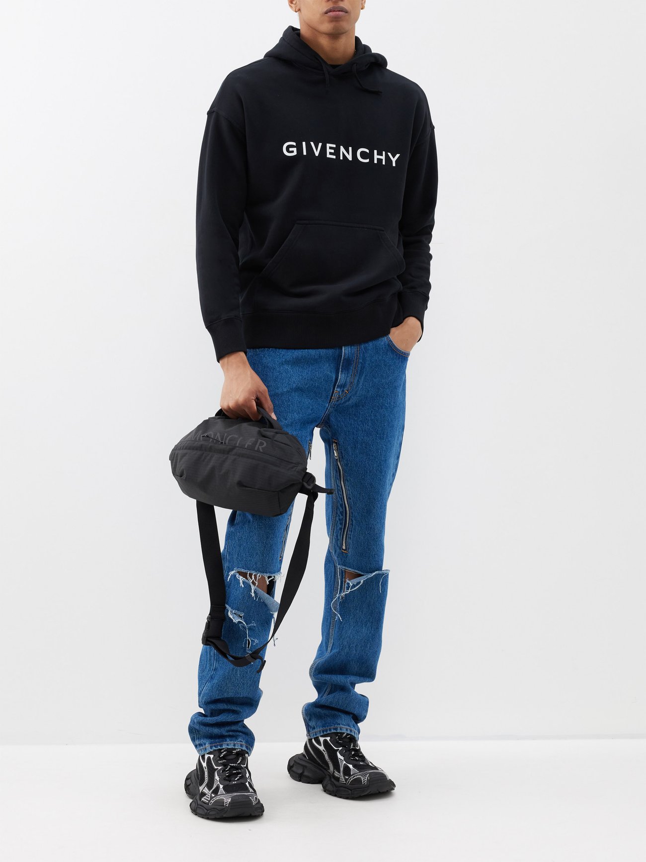 Distressed Cotton Jersey Hoodie in Grey - Givenchy