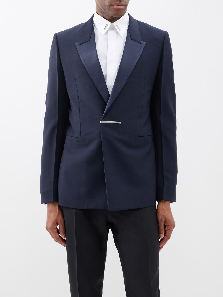 Blue Satin-lapel wool-blend suit jacket | Givenchy | MATCHES UK