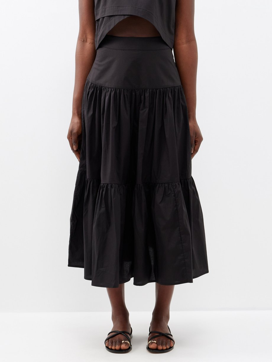 Black Domino banded cotton-poplin midi skirt | Bird & Knoll ...