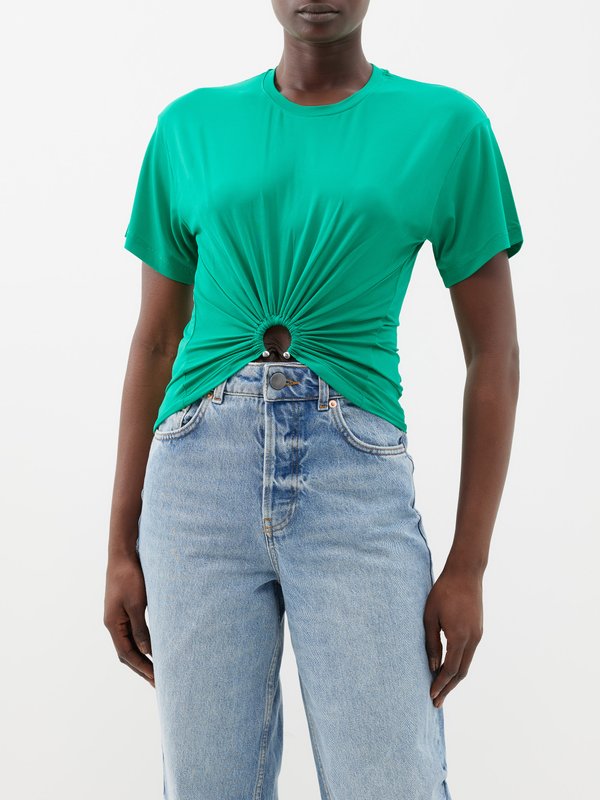 Rabanne Cutout ruched cupro-blend jersey T-shirt