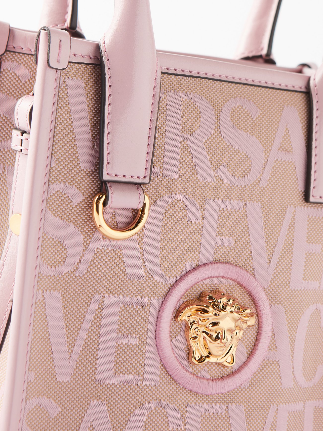 VERSACE: Allover bag in jacquard fabric - Pink