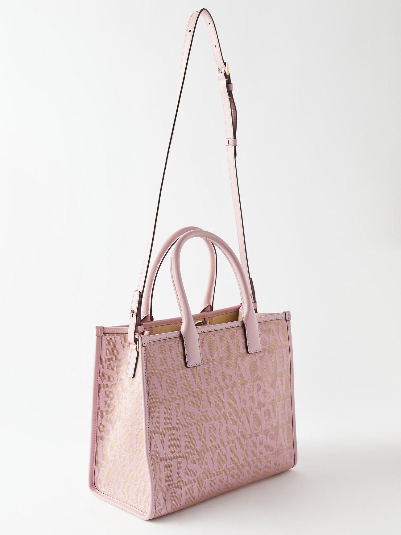 VERSACE: Allover ag in jacquard canvas - Pink  Versace tote bags  10047411A08199 online at