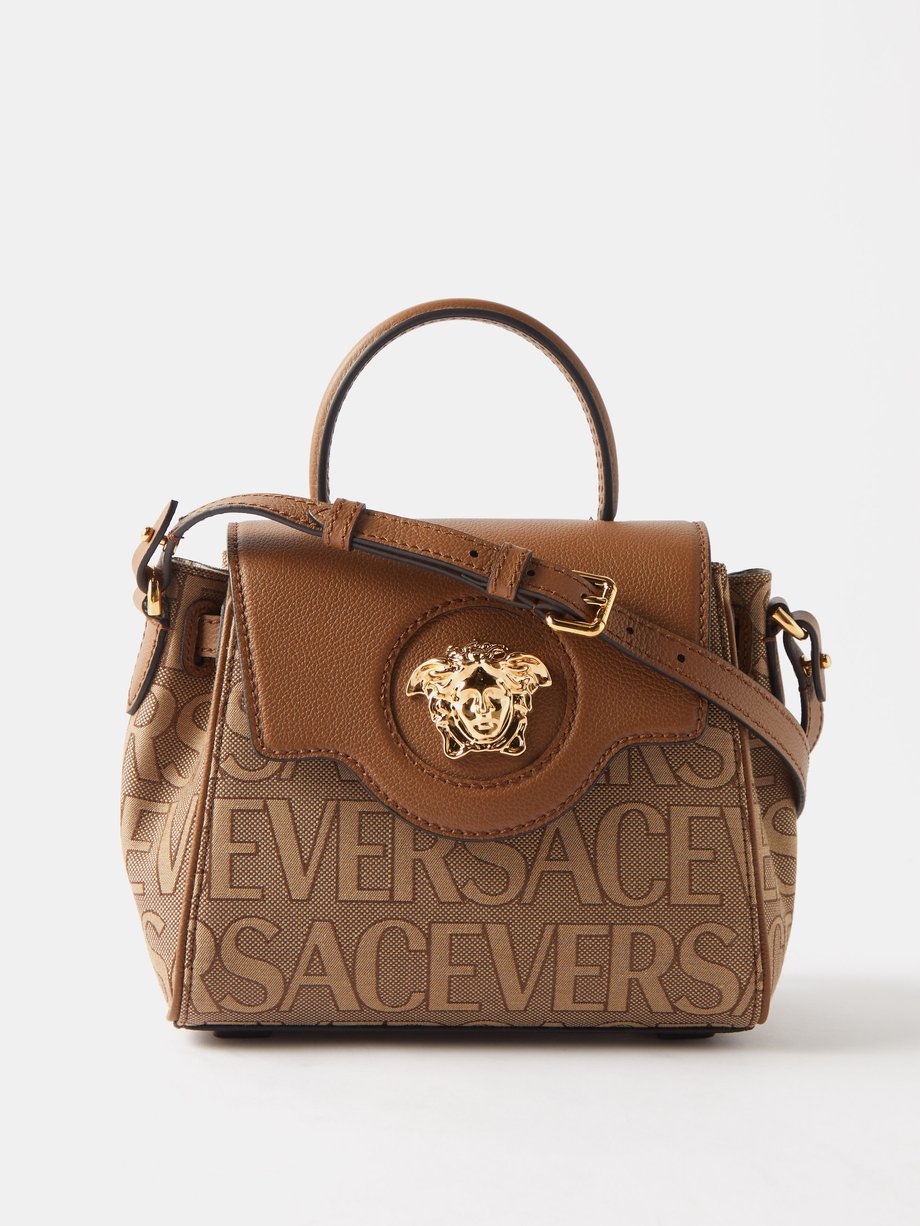 Versace La Medusa Canvas & Leather Tote In Pink