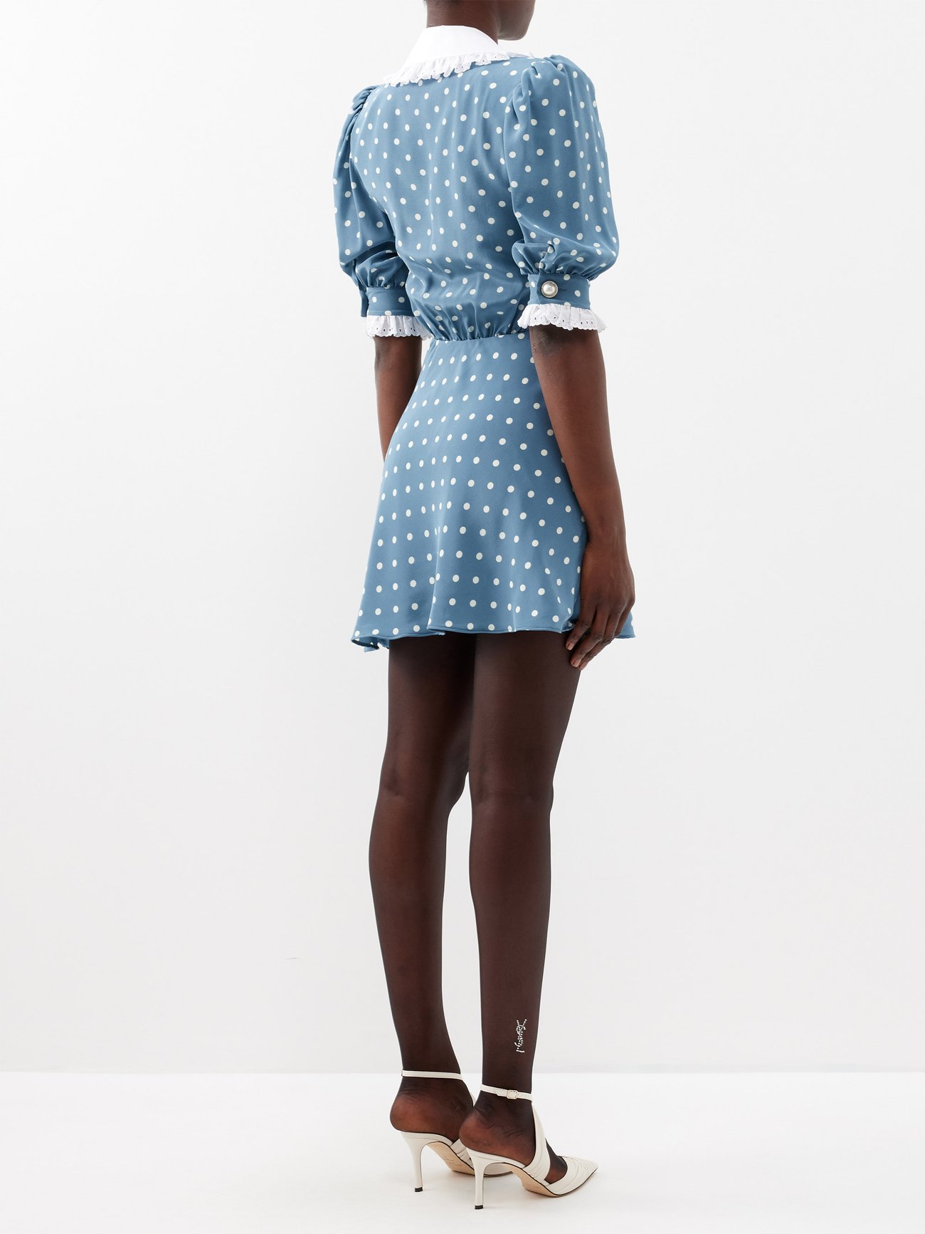 Broderie anglaise collar polka dot silk mini dress video