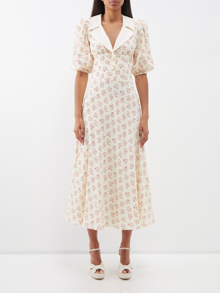 Neutral Pearl-embellished floral-print silk dress | Alessandra Rich ...