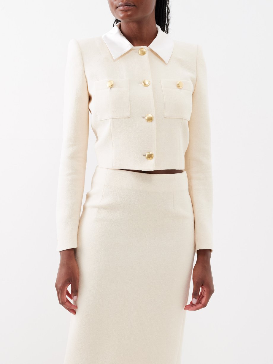 White Flap-pocket wool tweed-bouclé jacket | Alessandra Rich | MATCHES UK