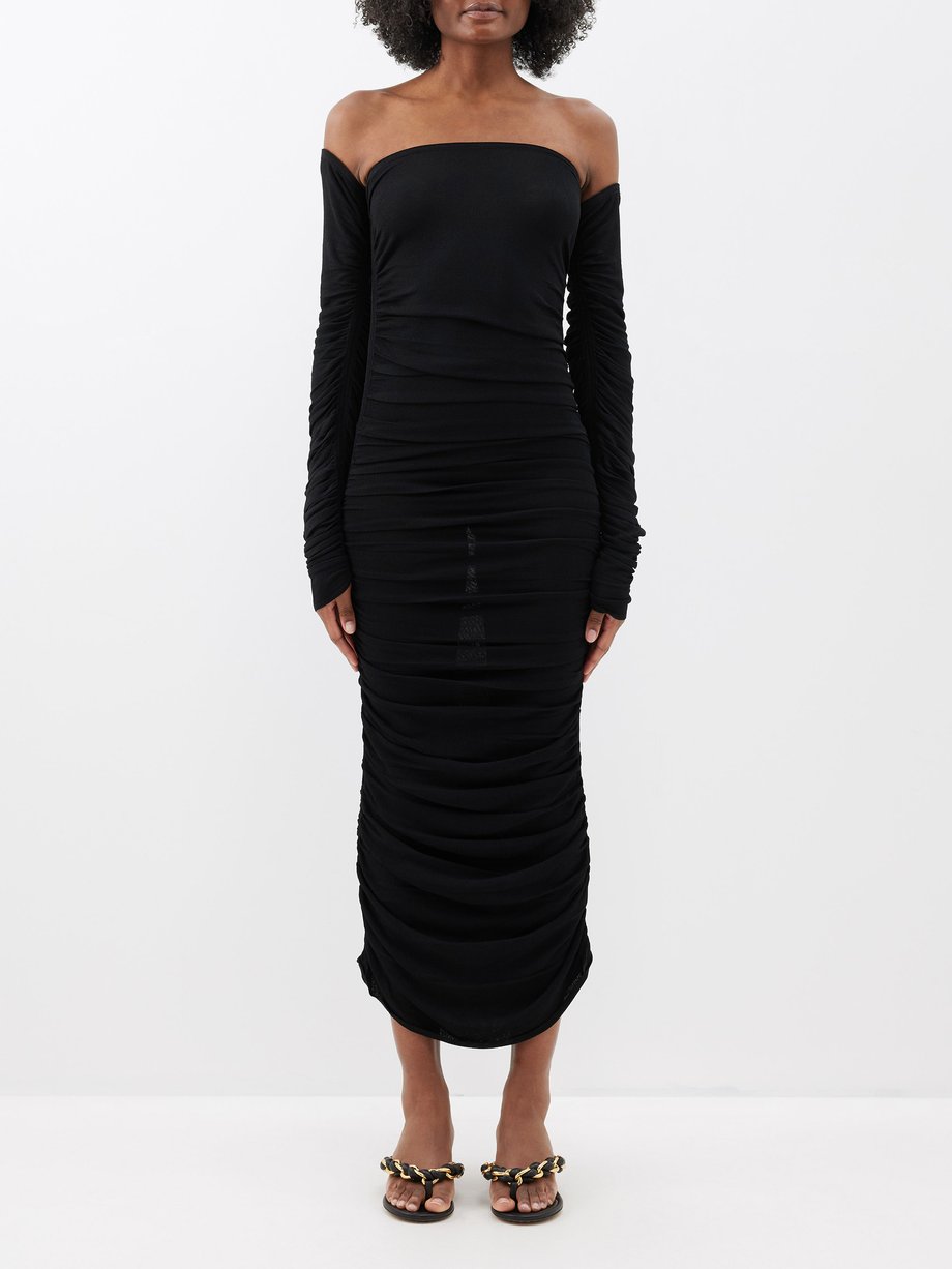 Flattering Black Ruched Dress - Straight A Style