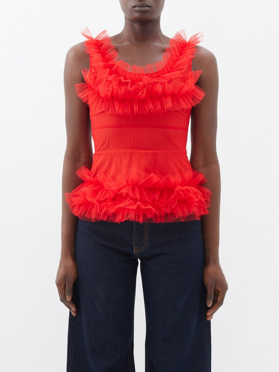 Red Clarice scoop-neck ruffled-tulle top | Molly Goddard | MATCHES UK