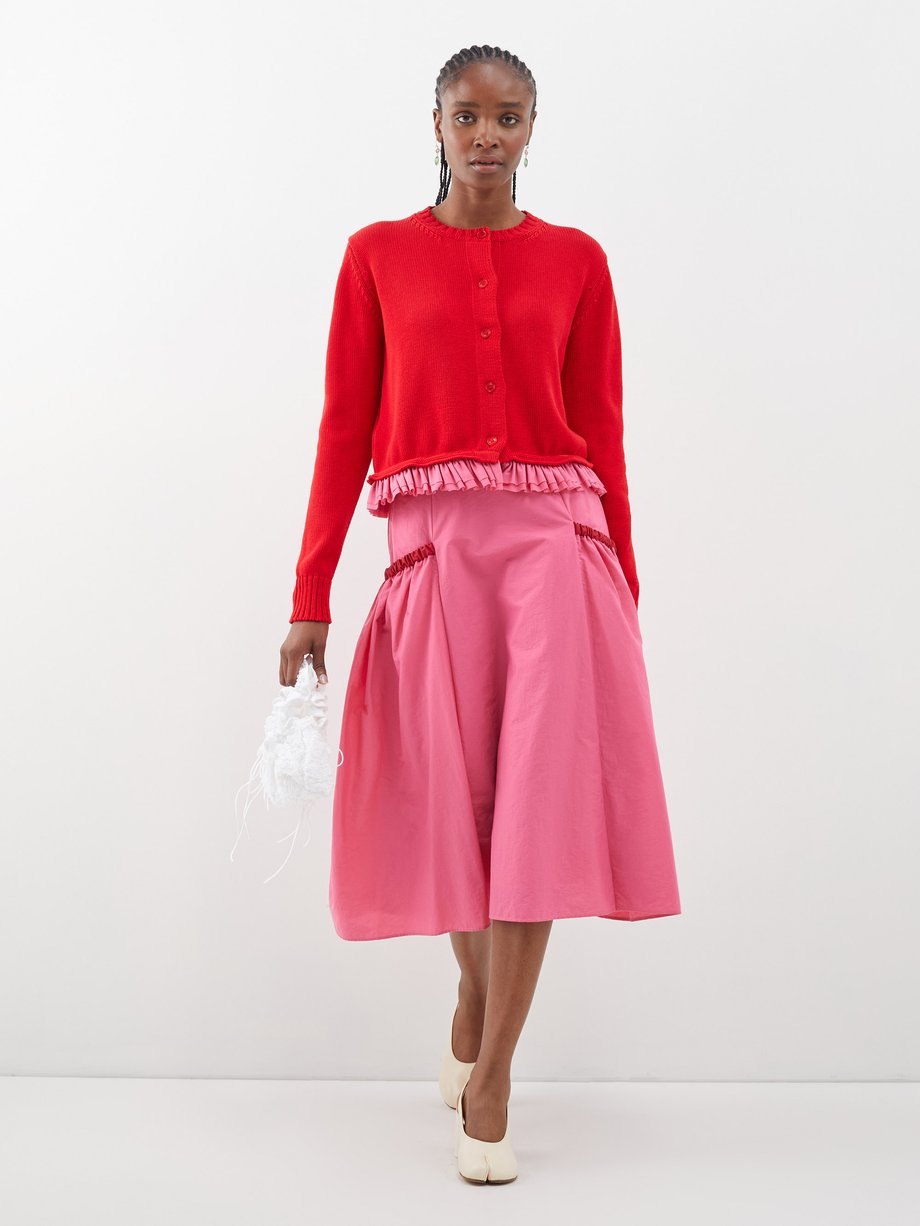 Pink Milla shirred-trim taffeta midi skirt | Molly Goddard