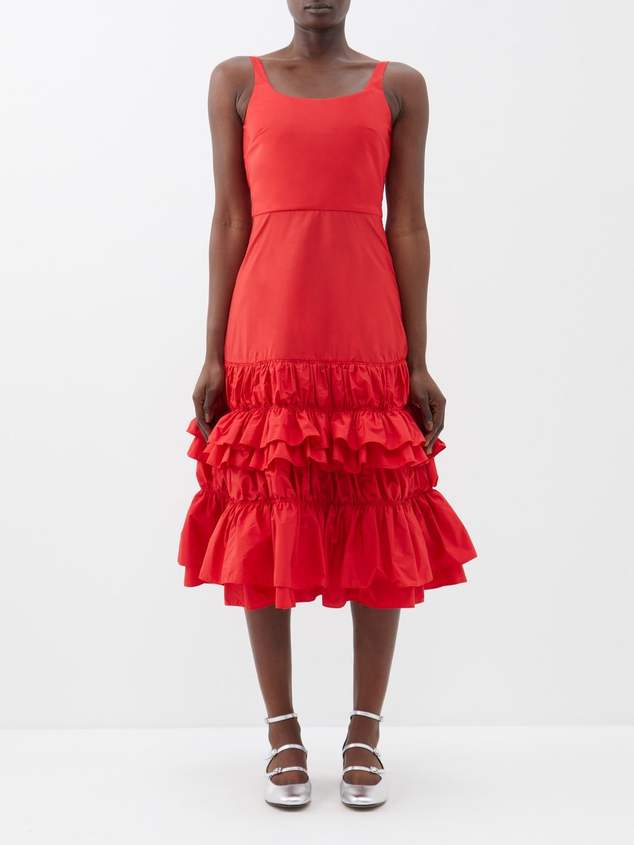 Red Leanne ruffled taffeta sleeveless dress | Molly Goddard | MATCHES UK