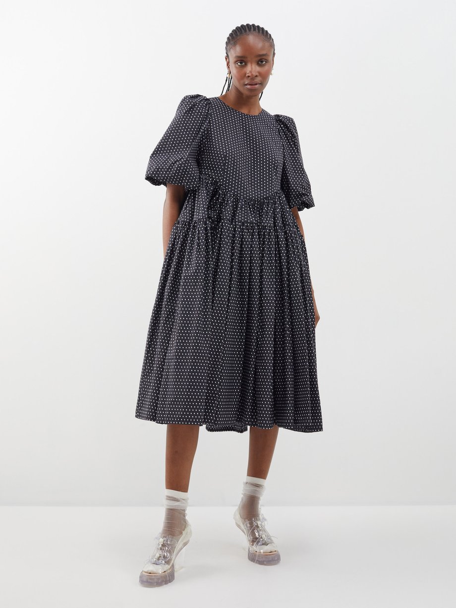 Black multi Allegra polka-dot cotton midi dress | Molly Goddard ...