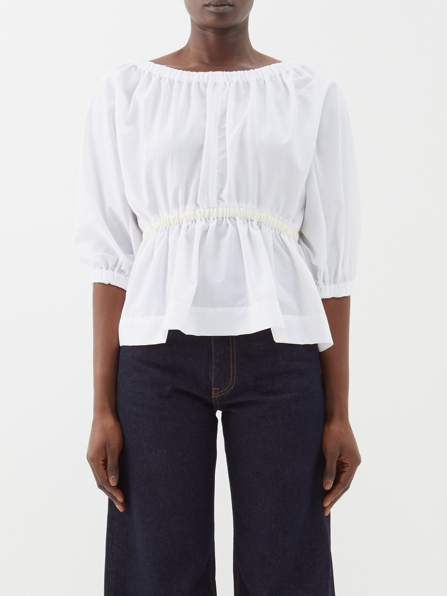 White Katie gathered open-back taffeta blouse | Molly Goddard ...