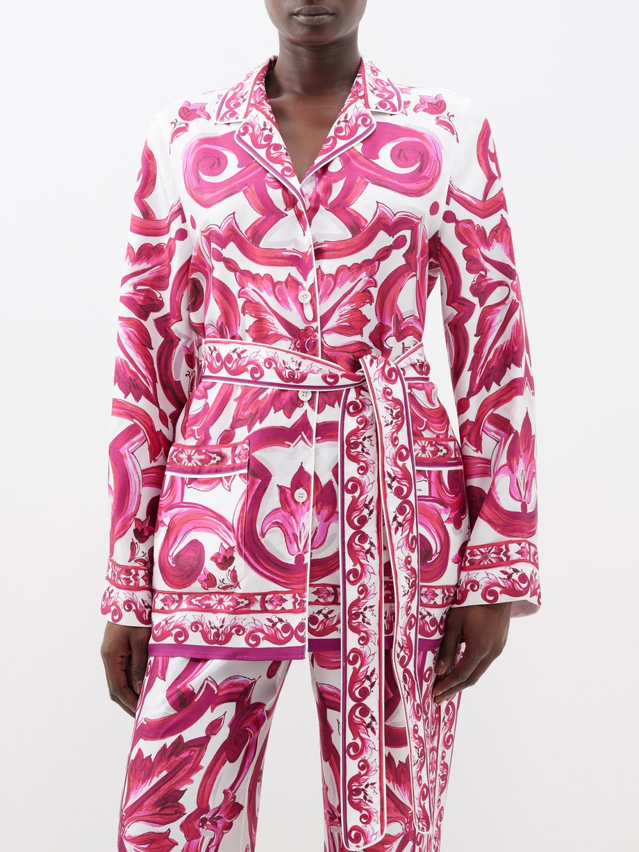 Pink Majolica-print belted silk shirt | Dolce & Gabbana | MATCHES UK
