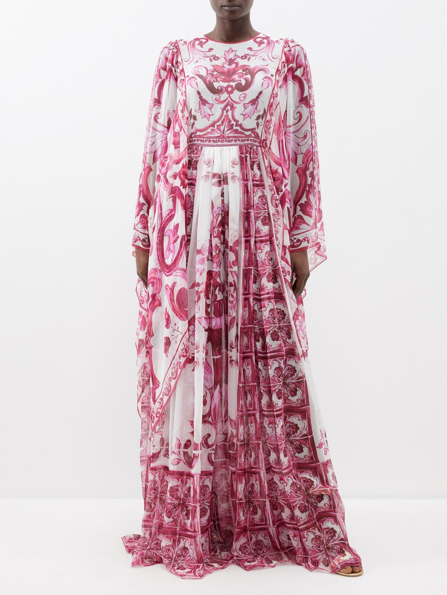 Pink Majolica-print silk-chiffon gown | Dolce & Gabbana | MATCHES UK