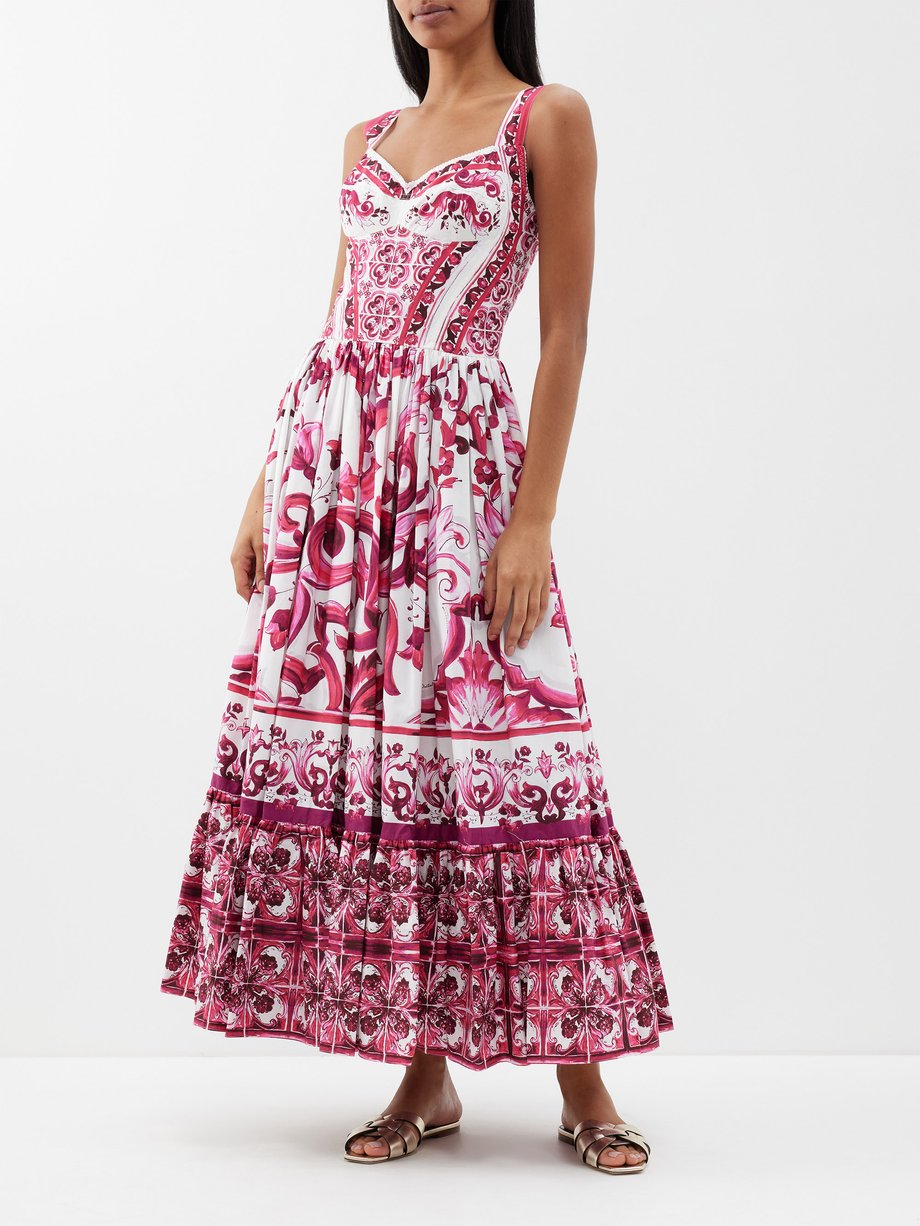 Pink Majolica-print cotton-poplin maxi dress