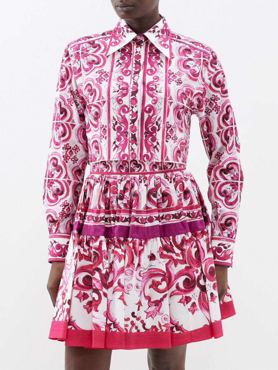 Pink Majolica-print cropped cotton-poplin shirt, Dolce & Gabbana