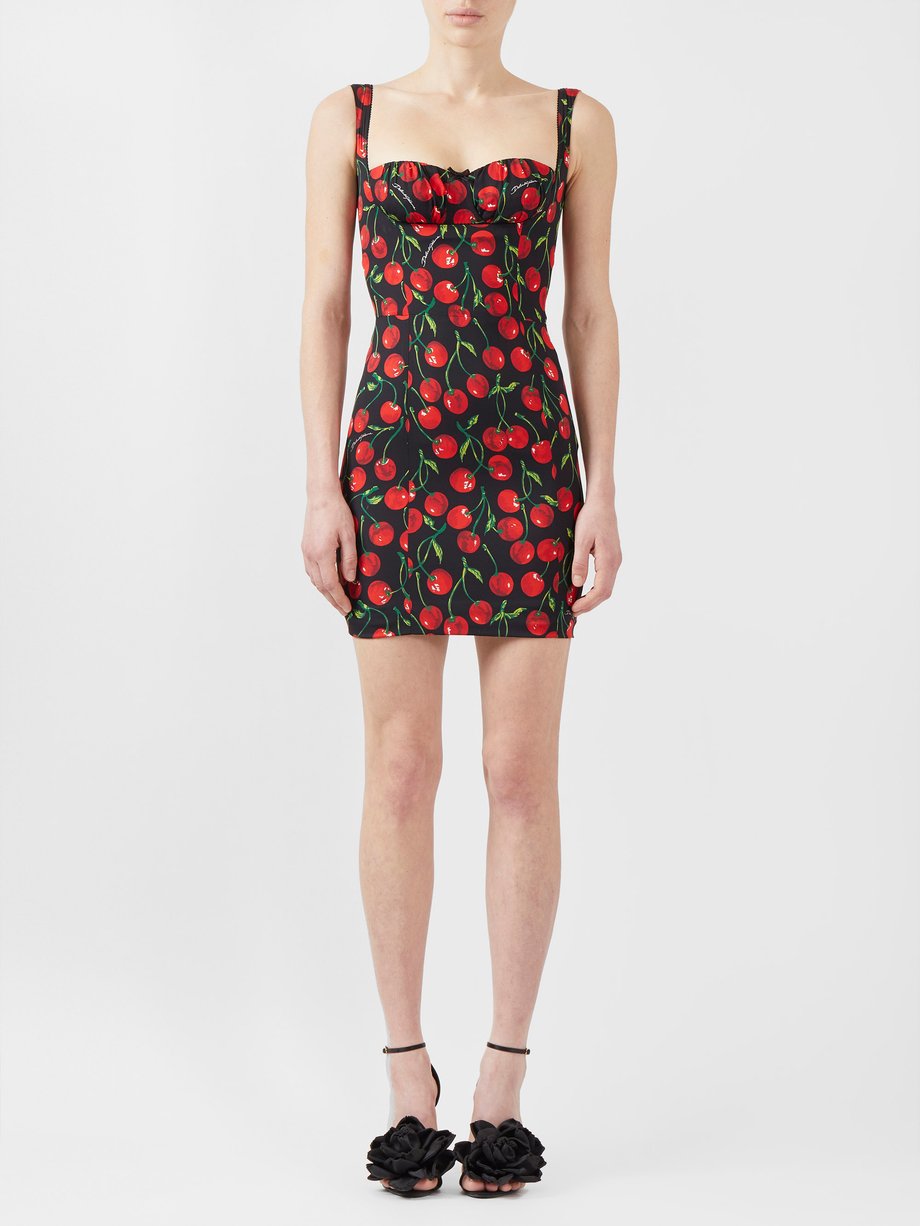 Red Cherry-print silk-charmeuse mini dress | Dolce & Gabbana ...
