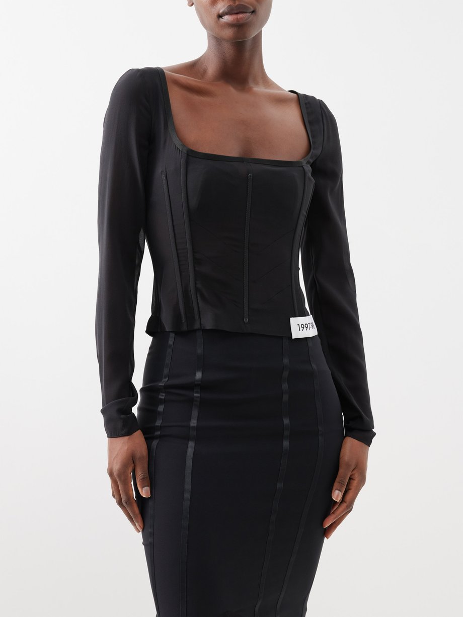 Black Re-edition silk-blend georgette bustier top | Dolce & Gabbana |  MATCHES US