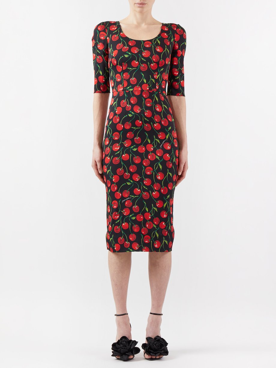 Red Cherry-print charmeuse midi dress | Dolce & Gabbana | MATCHESFASHION UK