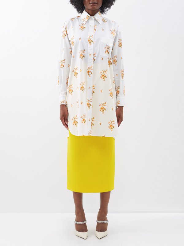 Emilia Wickstead Nayleigh floral-print longline cotton-poplin shirt