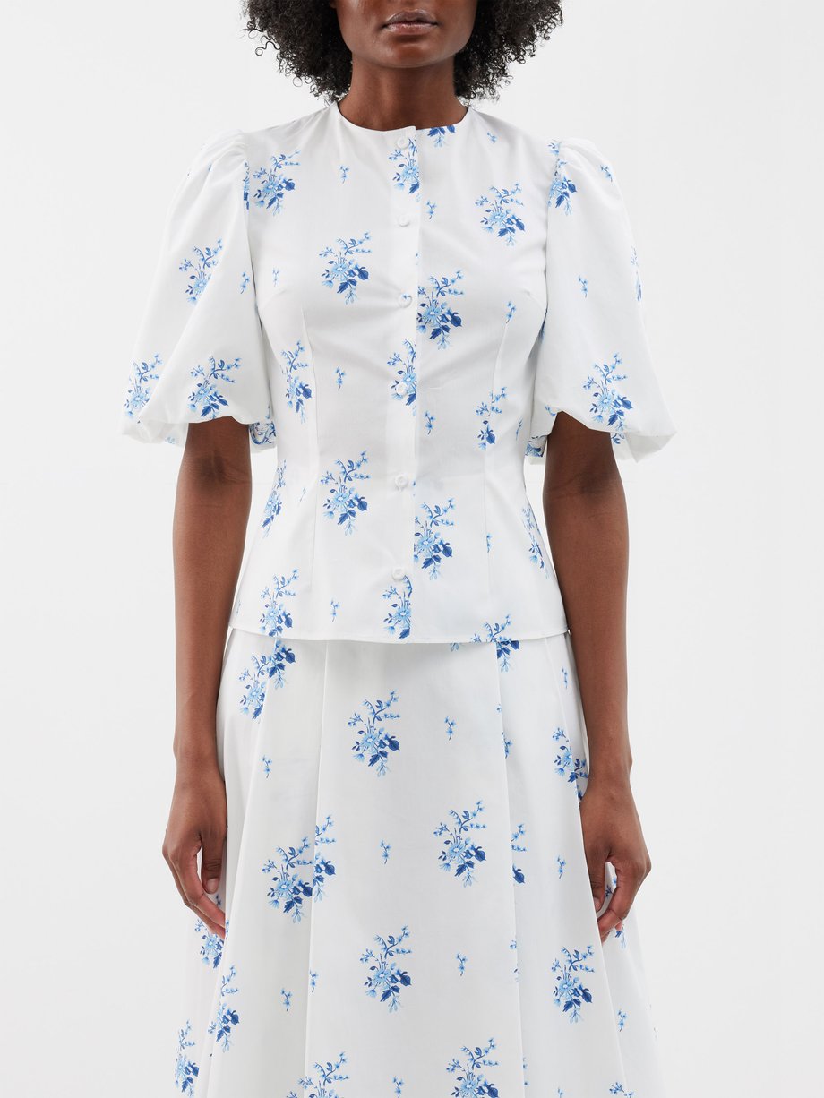 White Selena floral-print cotton-poplin blouse | Emilia Wickstead ...