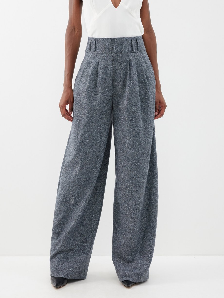 Grey Donegal pleated tweed trousers | Altuzarra | MATCHES UK