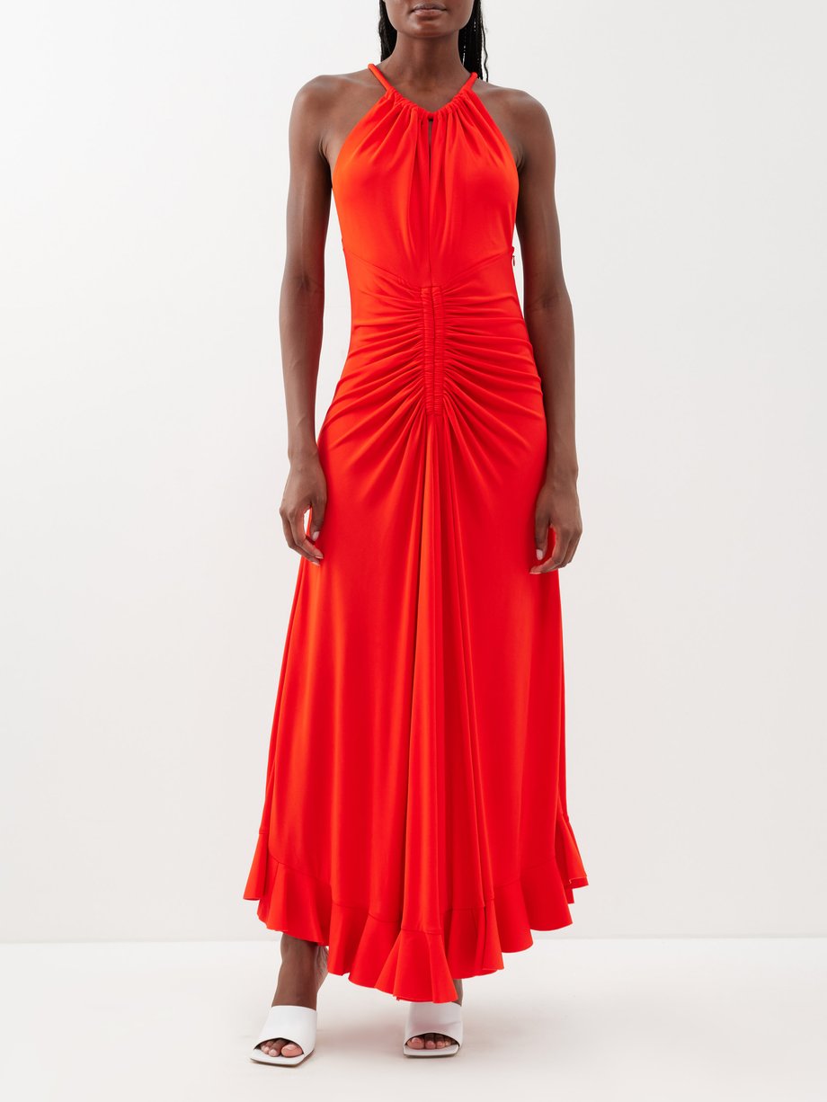 Red Off-the-shoulder gathered crepe-jersey dress | Proenza Schouler ...