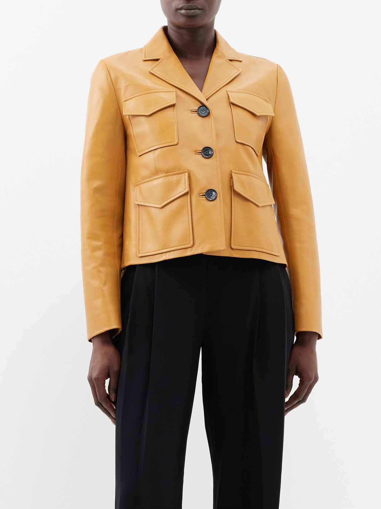 Yellow Patch-pocket leather jacket | MATCHES | Proenza UK Schouler