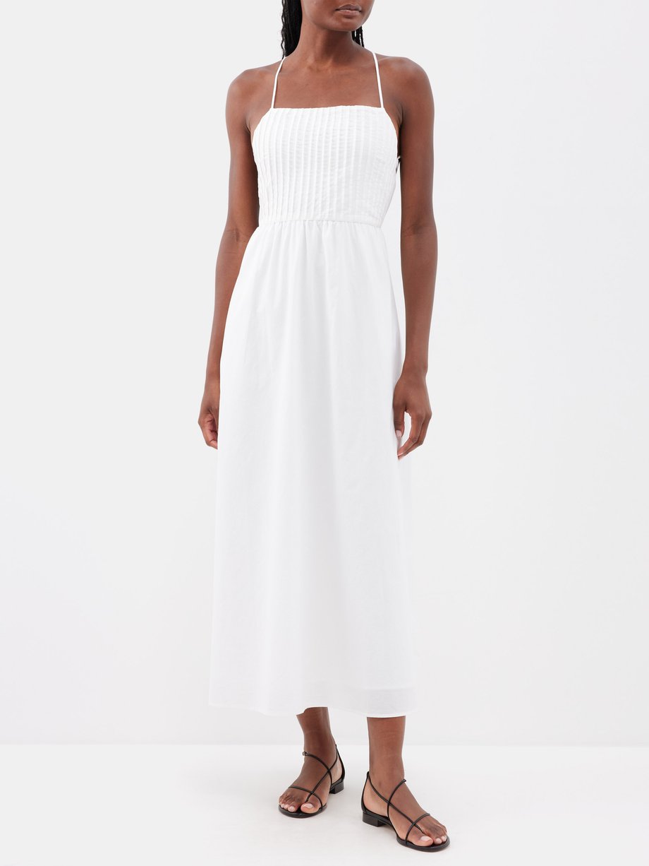 White Lulu asymmetric-hem cotton-gauze dress, Anaak