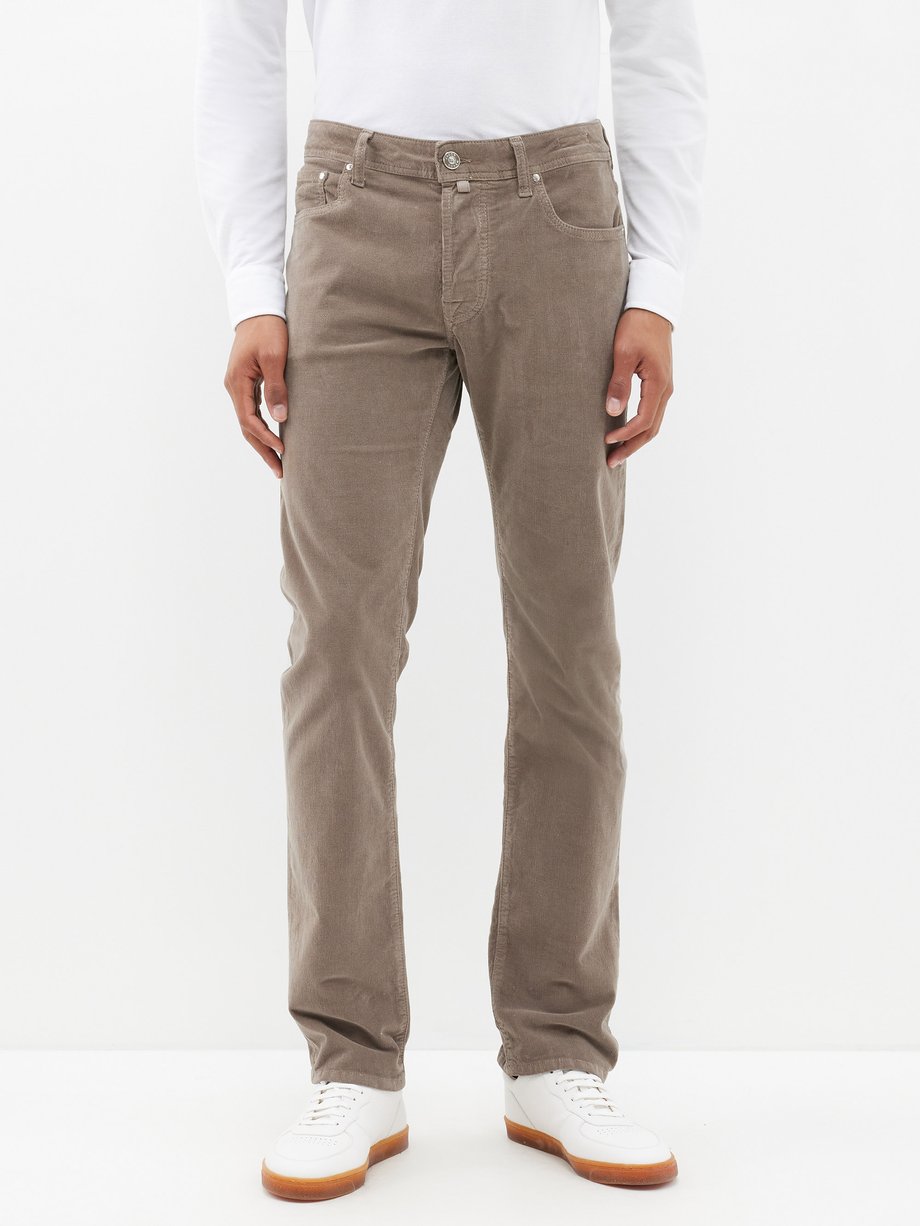 Brown Bard cotton-blend corduroy slim-leg trousers | Jacob Cohën ...