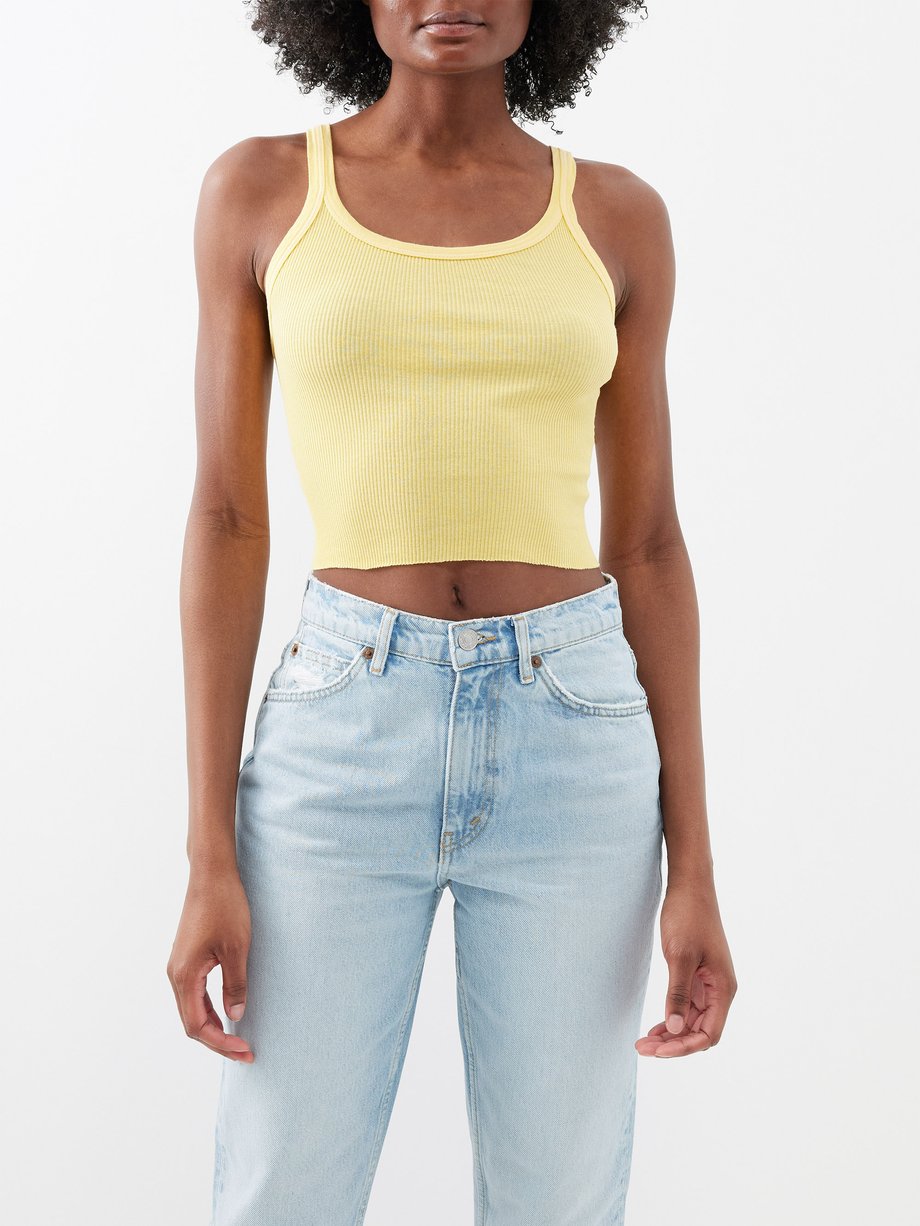 Yellow Cropped ribbed cotton-jersey tank top, Re/Done