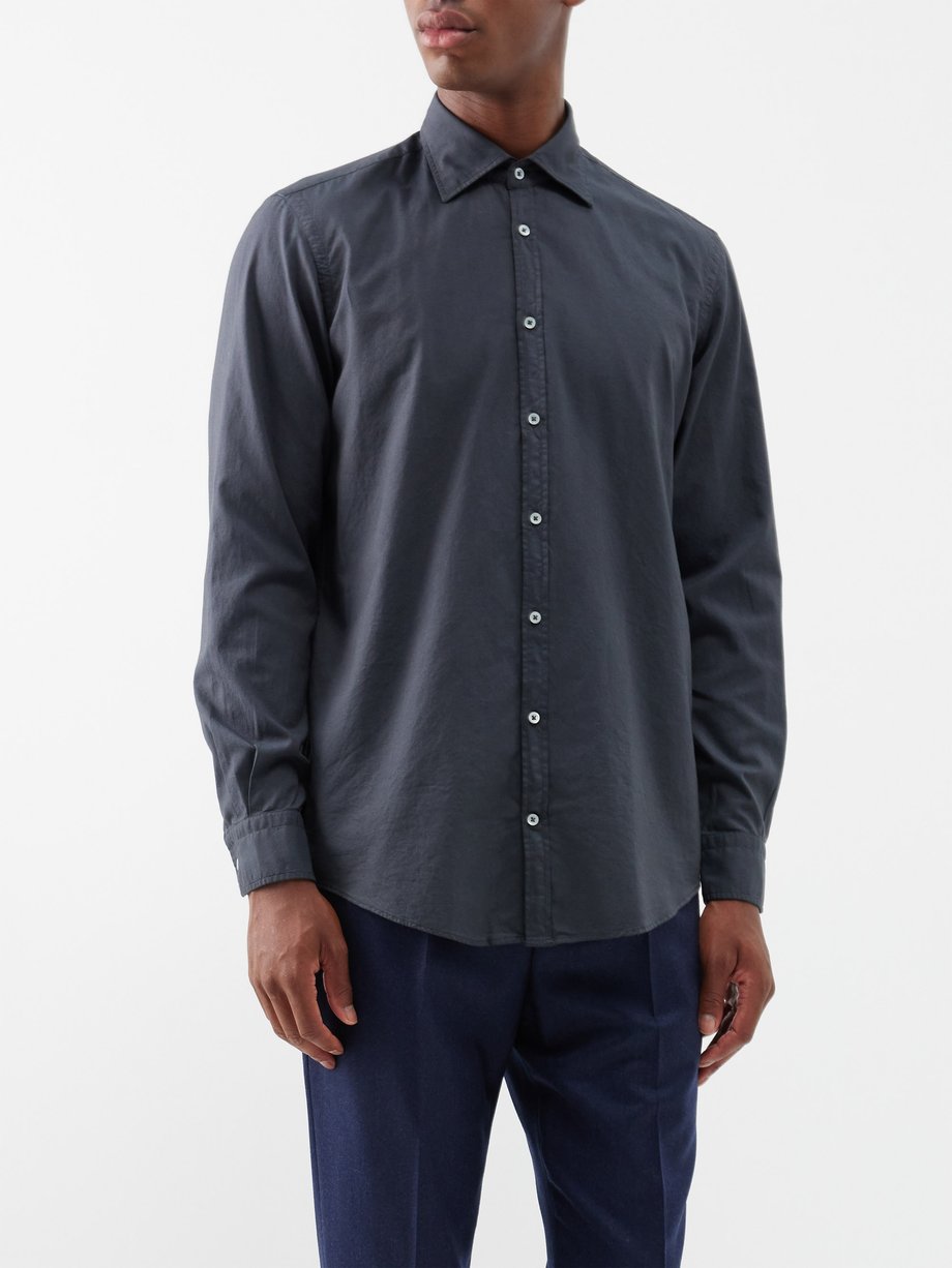 Navy Genova cotton shirt | Massimo Alba | MATCHES UK