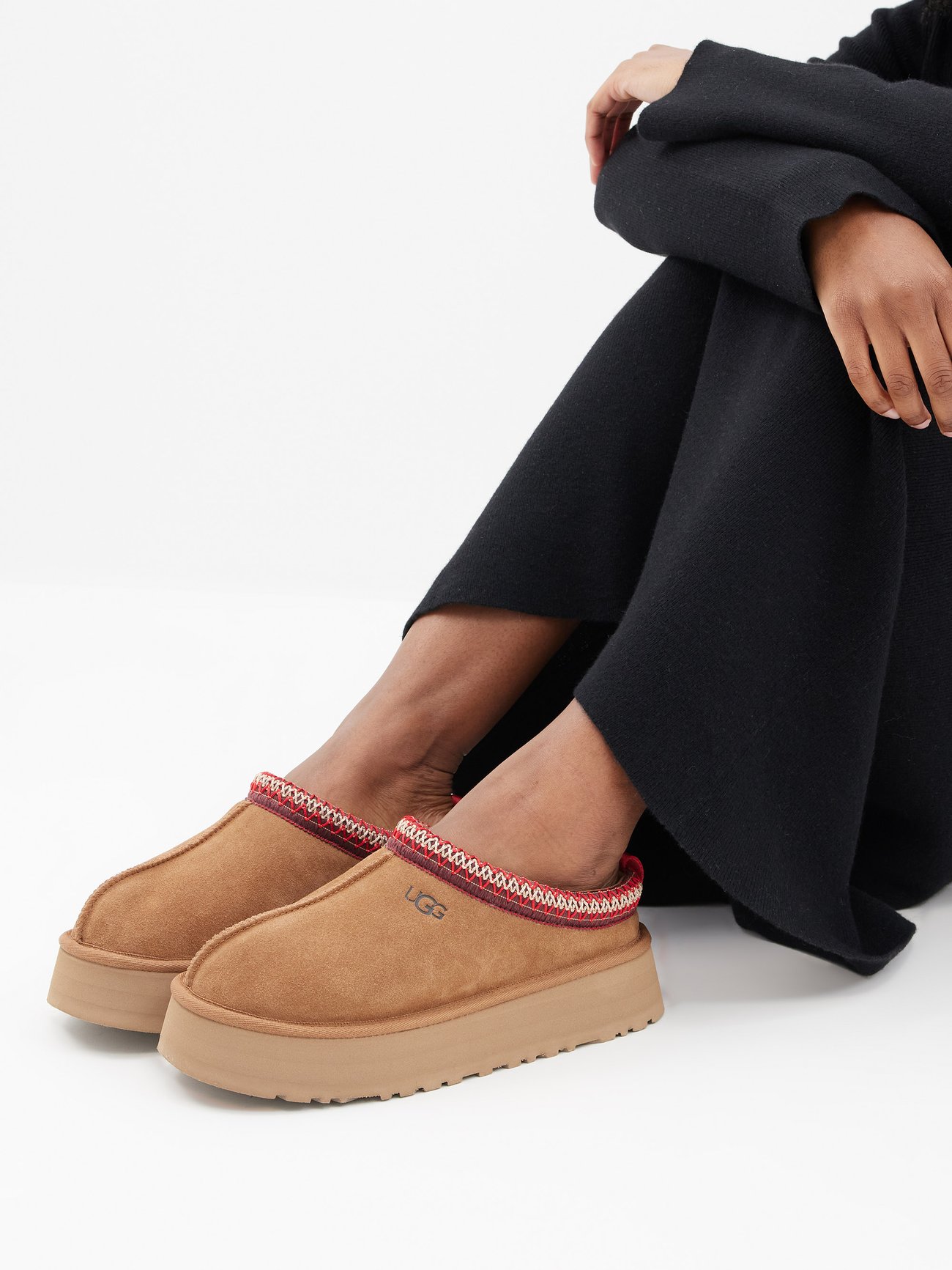 Brown Tazz shearling-lined suede platform slippers, Ugg