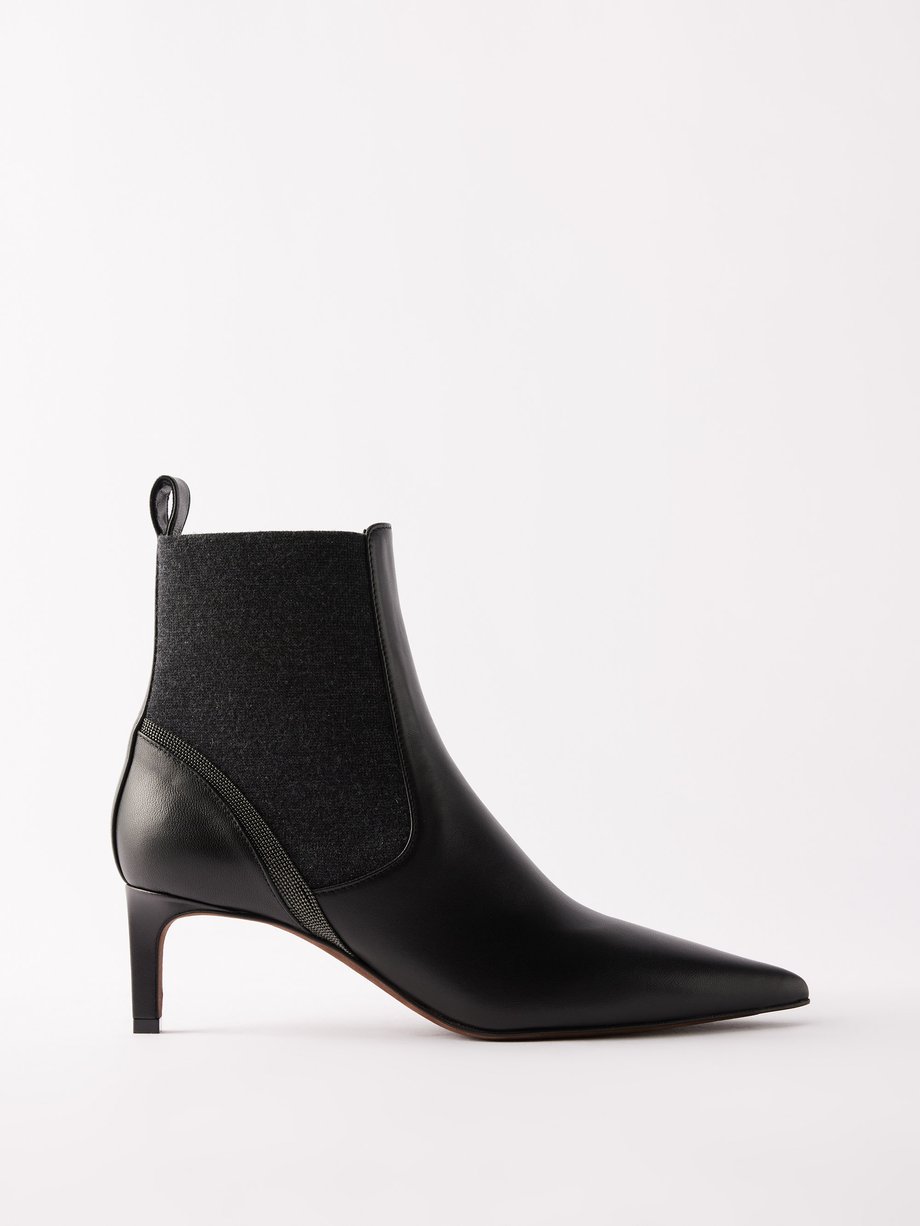 Black Leather point-toe ankle boots | Brunello Cucinelli ...