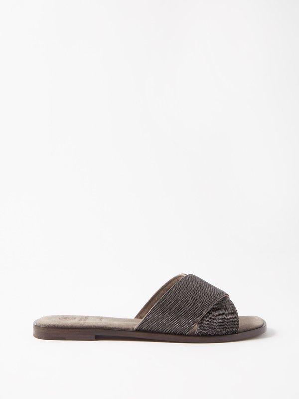 Brunello Cucinelli Monili-embellished cross-strap leather sandals
