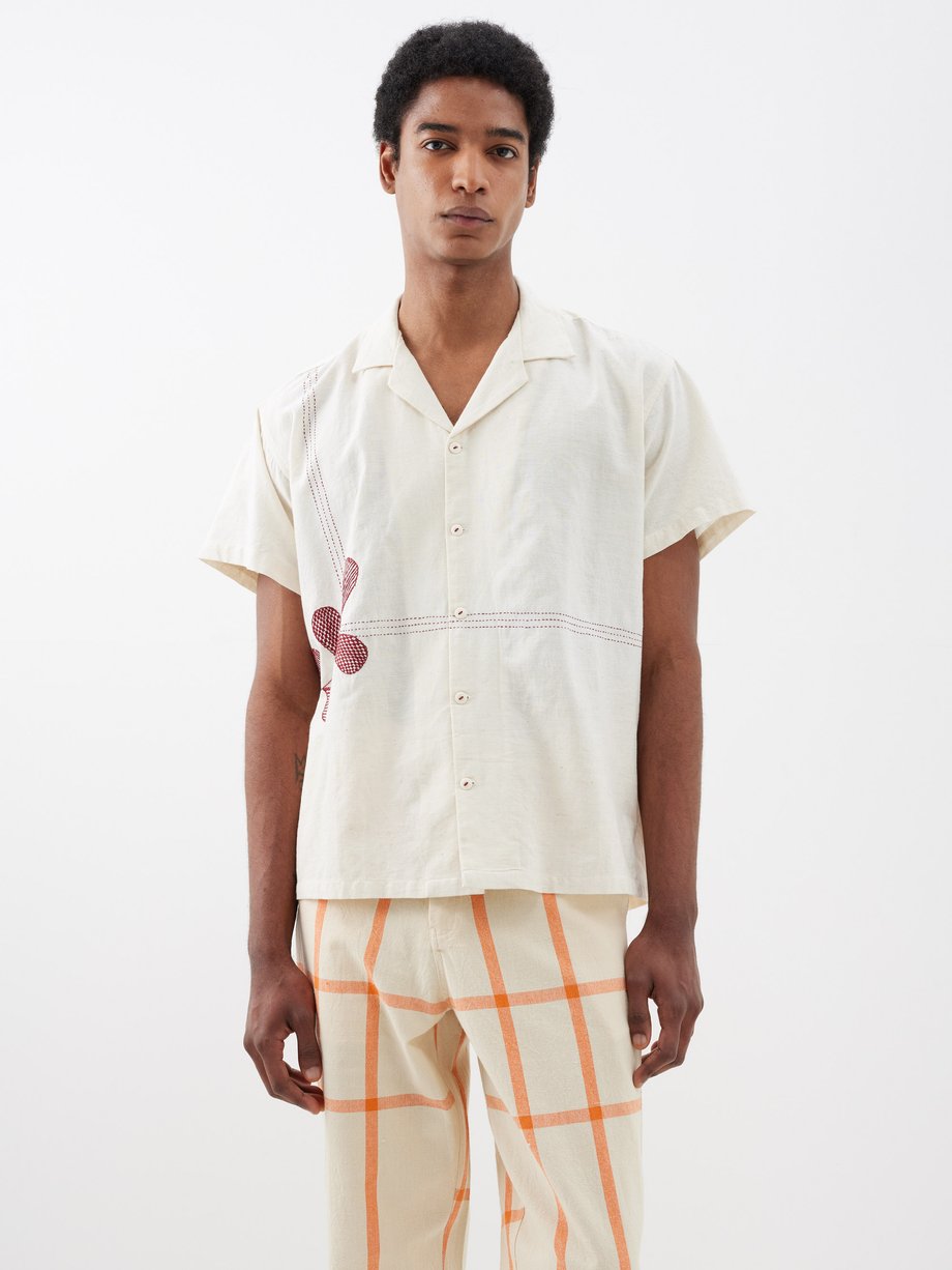 White Sunji floral-embroidered cotton shirt | HARAGO | MATCHES UK