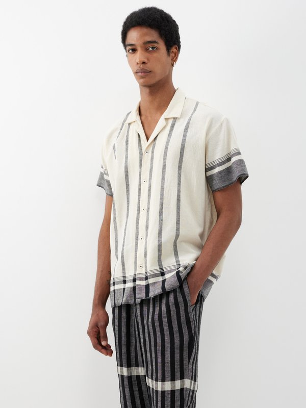 HARAGO Seahorse-embroidered cotton shirt