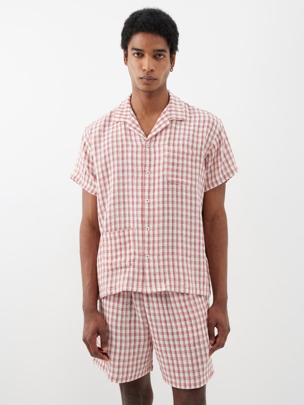 HARAGO Grid-check cotton bowling shirt