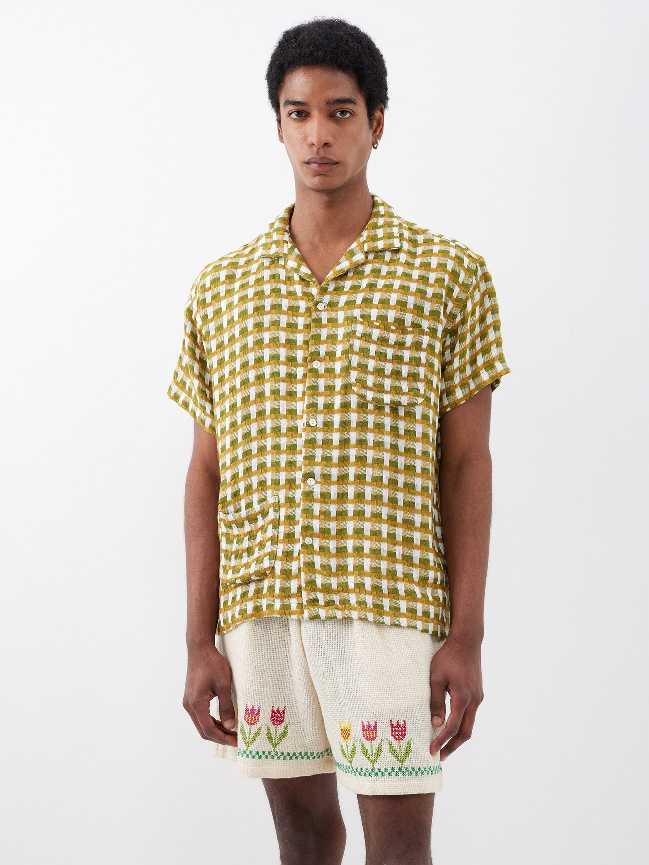 Green Check-woven short-sleeve shirt | HARAGO | MATCHESFASHION US