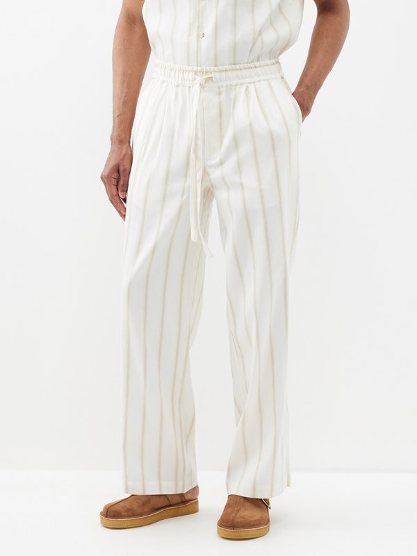 PLEATED COTTON - LINEN TROUSERS - Oyster-white