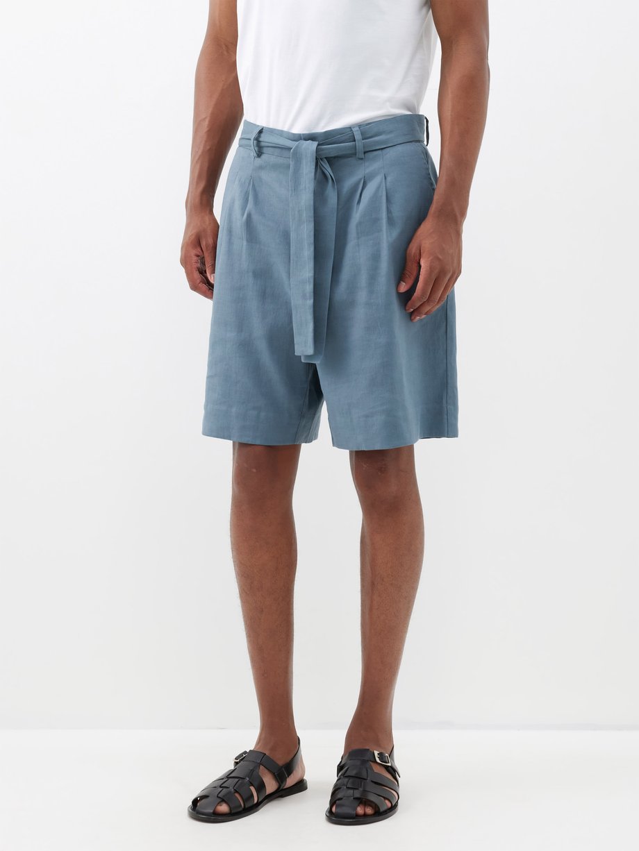 Blue Belted linen-blend shorts | Commas | MATCHES UK