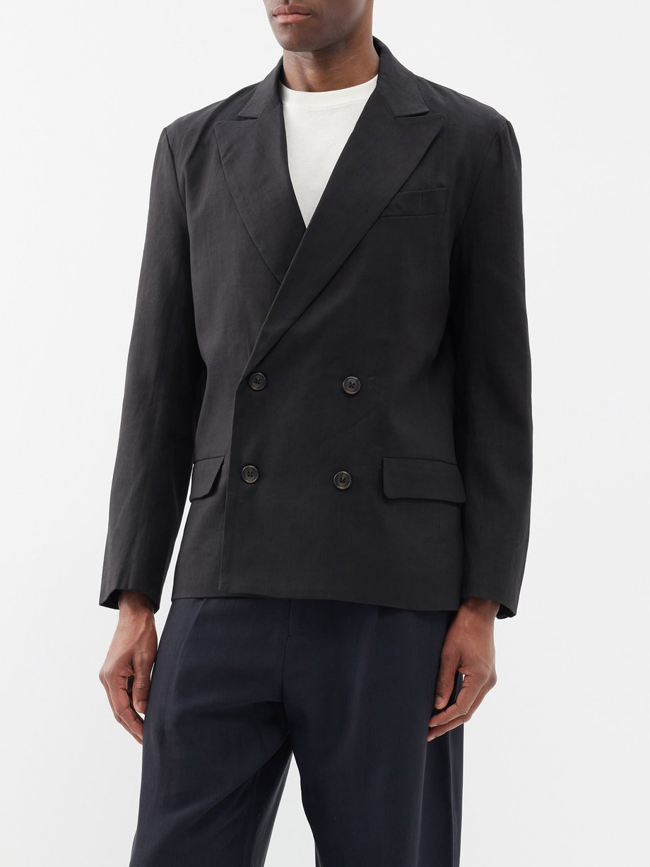 Black Double-breasted linen-blend jacket | Commas | MATCHES UK