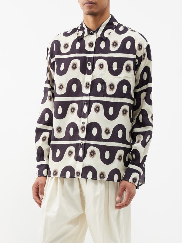 Commas Wave-print cotton-blend shirt
