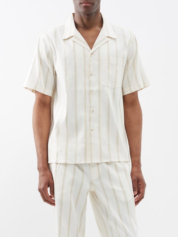 Commas Striped linen-blend short-sleeved shirt