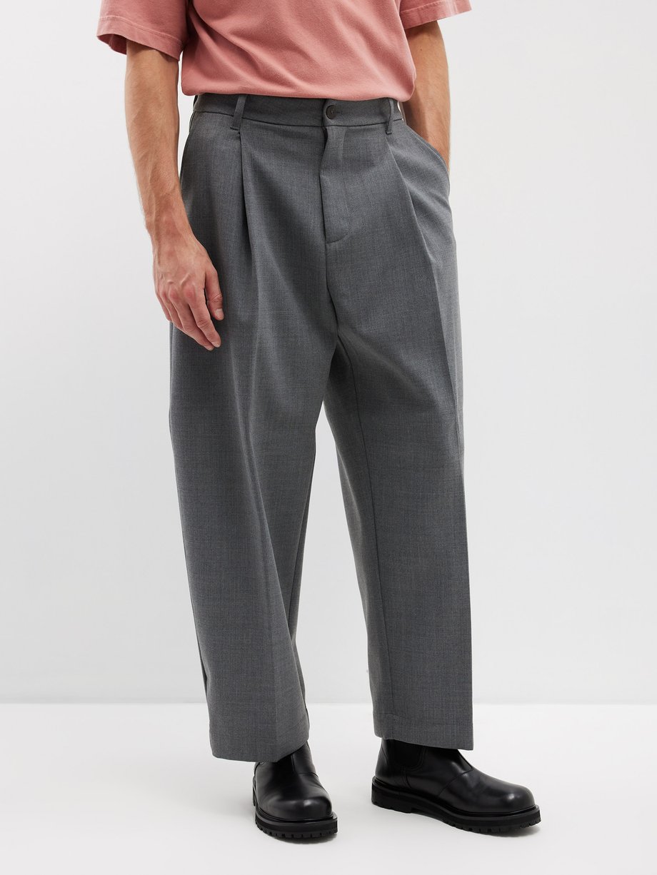 Grey Ellis pleated twill wide-leg trousers | Studio Nicholson
