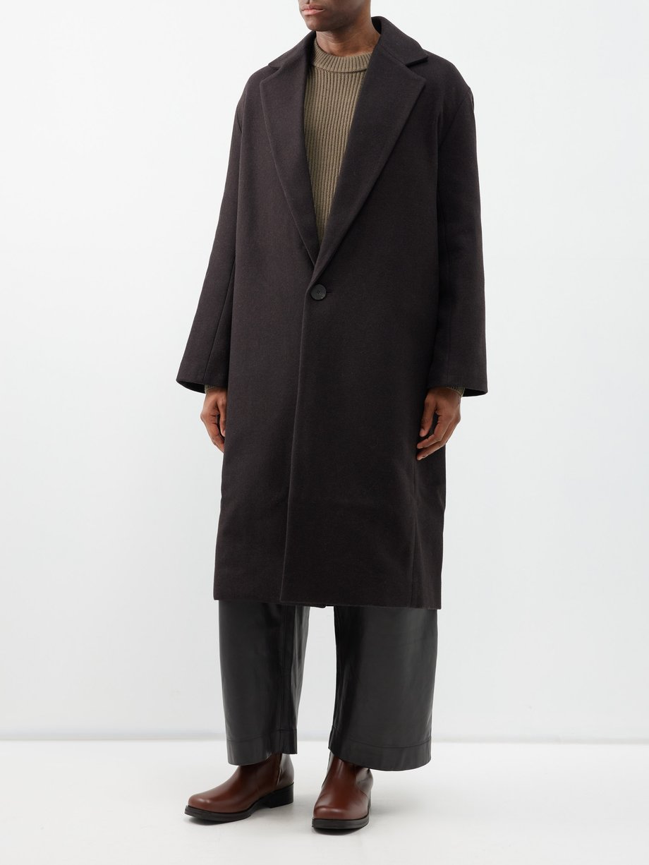 Brown Dropped-shoulder wool-blend overcoat | Studio Nicholson
