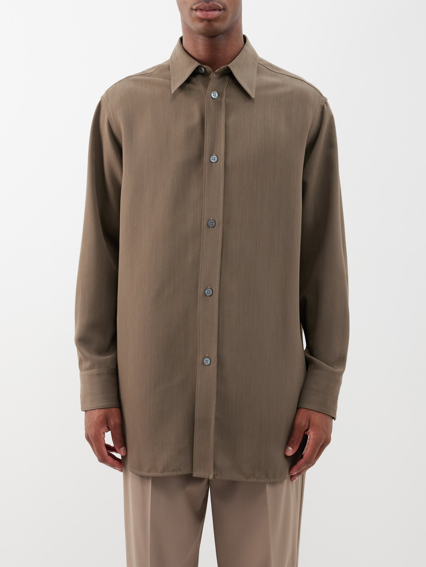 Brown Akako twill long-sleeve shirt | Studio Nicholson